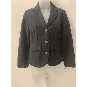 Talbots Blazer Gray Pique Knit Single Breasted Women's 4 Petite Jacket